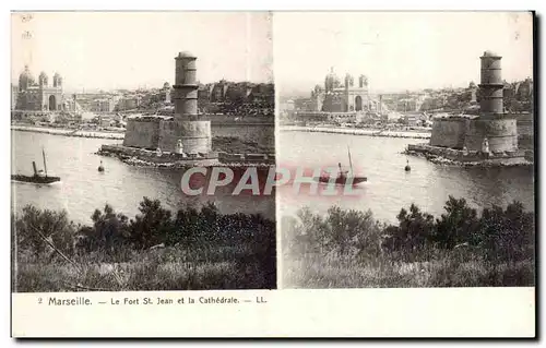 Marseille - Le Fort St Jean et la Cathedrale - Carte Stereoscopique - Cartes postales