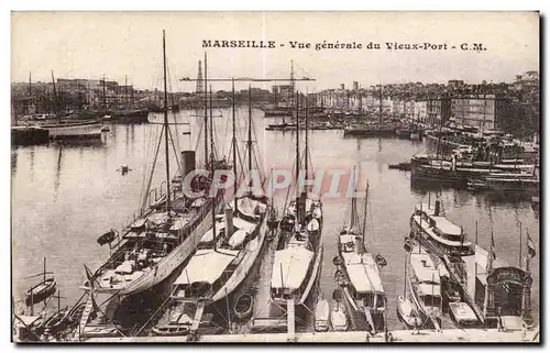 Marseille - Vue Generale et Vieux Port Bateaux - Ansichtskarte AK