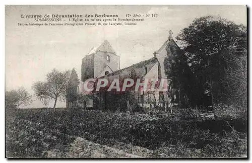 Cartes postales Militaria Sommesons L eglise apres le bombardement