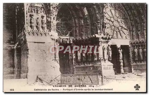 Ansichtskarte AK Militaria Reims Cathedrale Portique d entree apres le bombardement