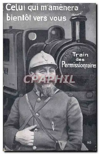 Cartes postales Militaria Train des permissionnaires Poilu