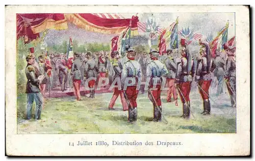 Cartes postales Militaria 14 juillet 1880 Distribution des drapeaux Dragons