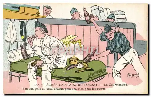Cartes postales Militaria Les peches capitaux du soldat La gourmandise Jarry 1912