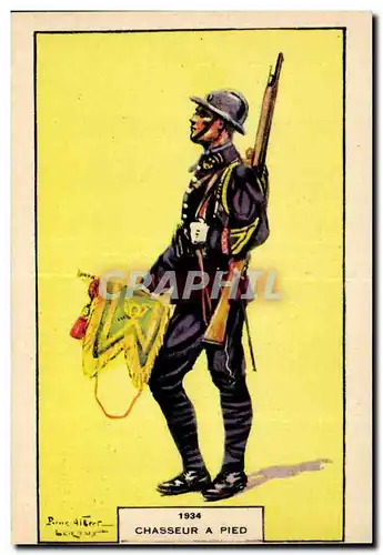 Cartes postales Fantaisie Militaria 1934 Chasseur a pied Uniforme