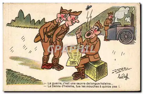 Ansichtskarte AK Fantaisie Humour Militaria La guerre c est une oeuvre de longue haleine Le canard