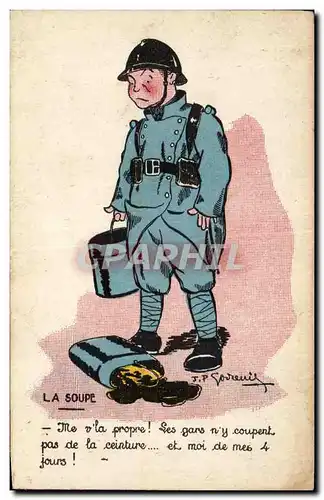 Cartes postales Fantaisie Militaria La soupe