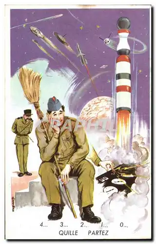 Ansichtskarte AK Fantaisie Militaria Quille partez Humour Fusee Cosmos Rocket