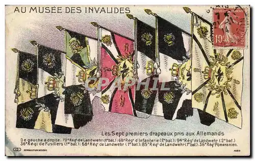 Cartes postales Militaria Au musee des Invalides Paris Les sept premiers drapeaux pris aux Allemands