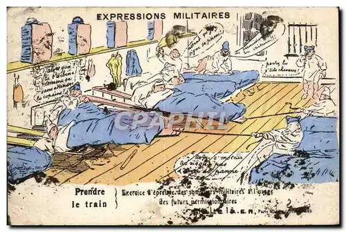 Cartes postales Fantaisie Militaria Humour Expressions militaires Prendre le train