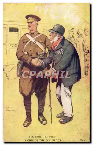 Cartes postales Fantaisie Militaria Soldat officier Tel pere tel fils