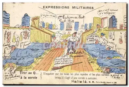 Cartes postales Fantaisie Militaria Humour Expressions militaires Tirer qu Q a la corvee