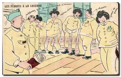 Cartes postales Fantaisie Militaria Humour Les femmes a la caserne Gymnastique