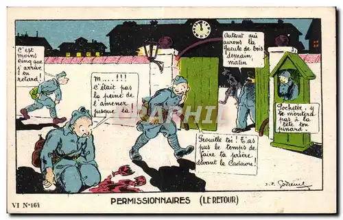 Cartes postales Fantaisie Militaria Humour Permissionnaires le retour