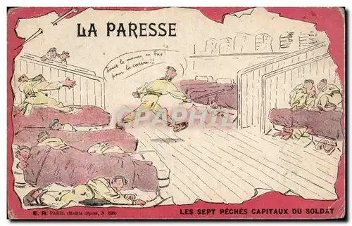 Militaria - Humoristique - Humour - Illustration - La Paresse - Cartes postales