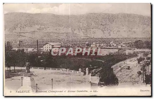 Cartes postales Valence Monument Championnet et avenue Gambetta