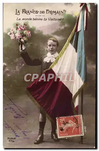 Militaria - Fantaisie - Enfant - La France de Demain - Le monde benira ta victoire - Cartes postales