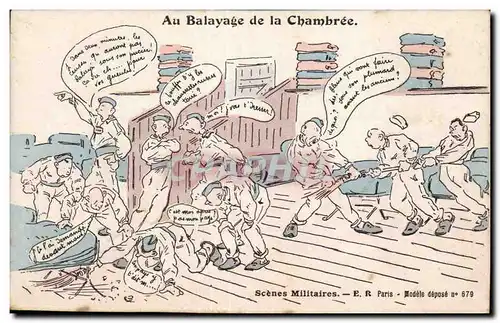 Militaria - Humour - Humoristiques - Illustration Balayege de chambree - Cartes postales