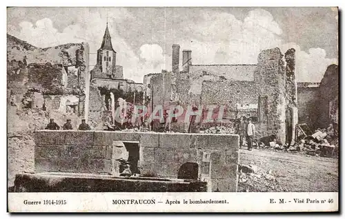 Cartes postales Militaria La grande guerre 1914 Montfaucon Apres le bombardement