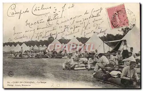 Cartes postales Militaria Camp de Chalons La soupe