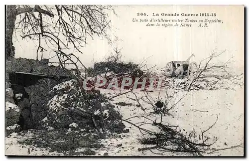 Cartes postales Militaria La grande guerre 1914 Un poste d artilleurs contre Taubes ou zeppelins dans la region