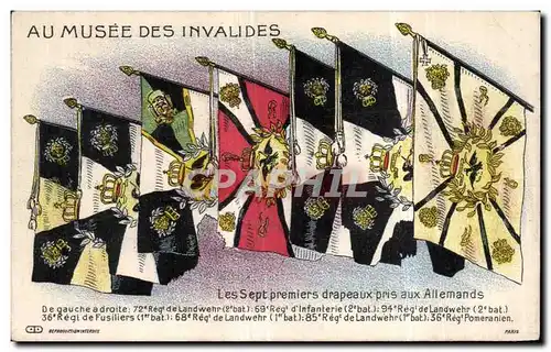 Cartes postales Militaria Paris Musee des Invalides Les sept premiers drapeaux pris aux Allemands