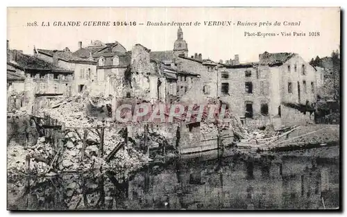 Cartes postales Militaria Guerre de 1914 Bombardement de Verdun Ruines pres du canal