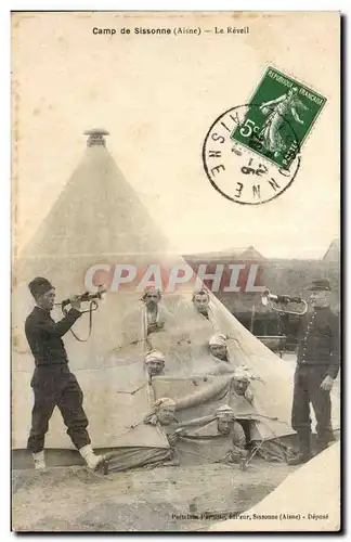 Cartes postales Militaria Camp d Sissonne Le rveil