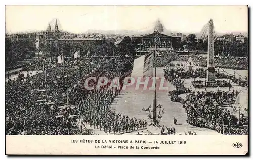 Cartes postales Militaria Les fetes de la Victoire a Paris 14 juillet 1919 Le defile Place de la Concorde