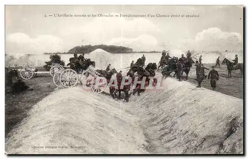 Cartes postales Militaria Artillerie montee et les obstacles Franchissement d un chemin etroit et encastre