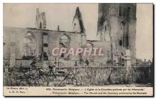 Ansichtskarte AK Militaria Ramscapelle Belgique l eglise et le cimetiere profanes par les allemands