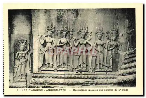 Ansichtskarte AK Cambodge Ruines D angkor Angkor Vath Decorations murales des galeries