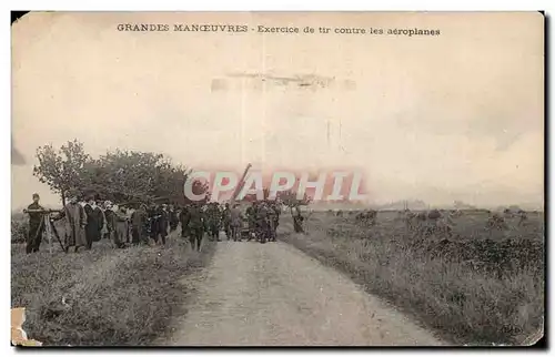 Cartes postales Militaria Grandes manoeuvres Exercice de tir contre les aeroplanes