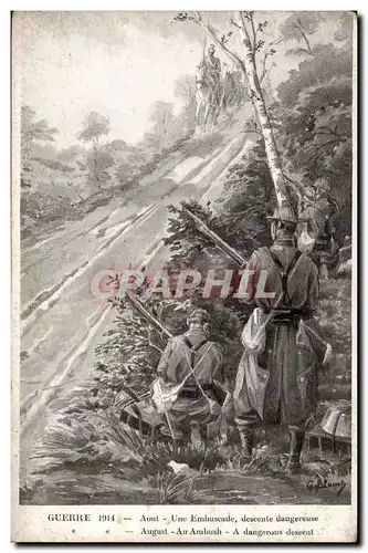 Cartes postales Militaria Guerre 1914 Aout Une embuscade descente dangereuse