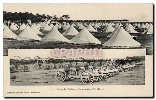 Cartes postales Militaria Camp de Chalons Campement d artillerie