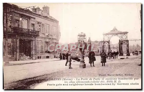 Cartes postales Militaria Guerre de 1914 Reims La porte de Paris et environs bombardes par les obus allemands