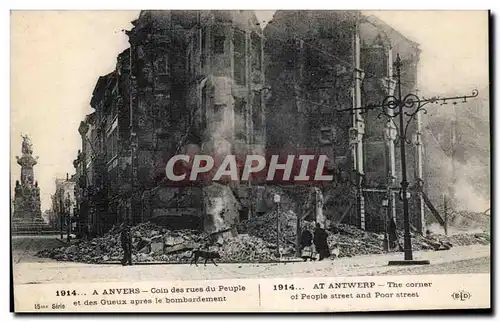 Cartes postales Militaria Guerre de 1914 Anvers Coin des rues du peuple et des gueux apres le bombardement