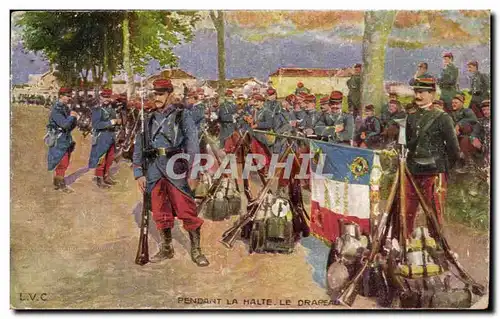 Cartes postales Militaria Pendant la halte le drapeau