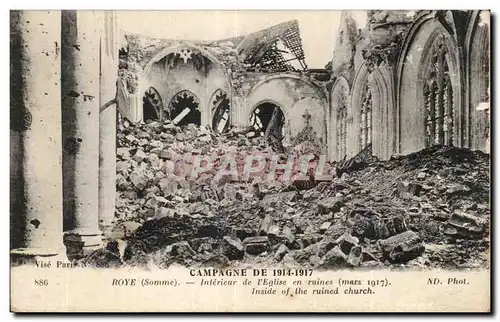 Cartes postales Militaria Campagne de 1914 Roye Interieur de l eglise en ruines (mars 1917)