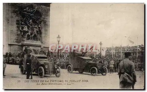 Paris - Fetes de la Victoire - 14 Juillet 1919 - Les Autos mitrailleuses Tank - Cartes postales