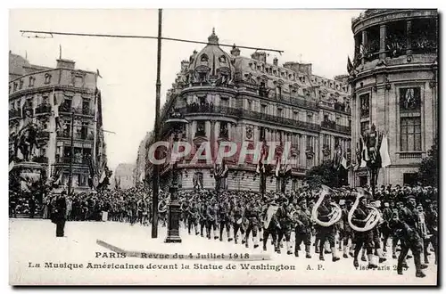 Paris - Militaria - Revue du 4 Juillet 1918 - La Musique Americaine devant la statue de Washington -