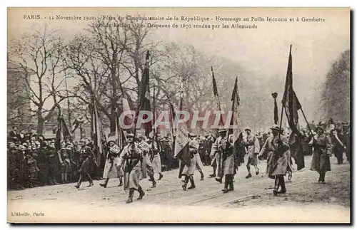 Ansichtskarte AK Militaria Paris 11novembre 1920 Fetes cinquantenaire de la Republique Hommage au Poilu et Gambet