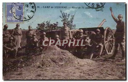 Cartes postales Militaria Camp de Sissonne Piece de 75 camouflee