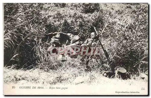 Cartes postales Militaria Guerre de 1914 REpos bien gagne