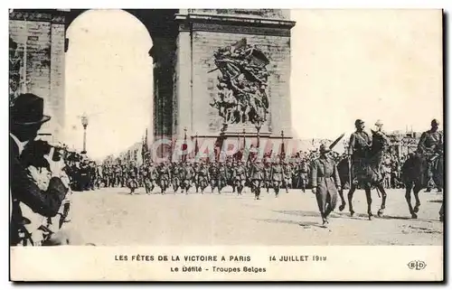 Cartes postales Militaria Paris Fetes de la Victoire 14 juillet 1919 Le defile Troupes belges Arc de triomphe