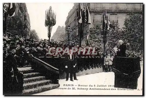 Cartes postales Militaria Paris Revue du 14 juillet 1919 Discours de M Scharp Ambassadeur des Etats Unis