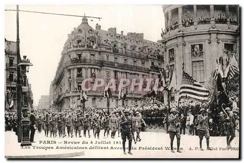 Ansichtskarte AK Militaria Paris Revue du 14 juillet 1919 Les troupes americaines defilent Avenue du president Wi