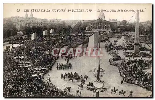 Cartes postales Militaria Paris Les fetes de la Victoir 14 juillet 1919 Le defile Place de la Concorde