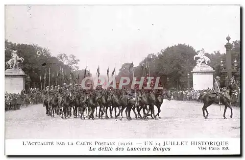 Ansichtskarte AK Militaria Paris Le defile de la victoire 14 juillet 1919 Le defile des lanciers belges