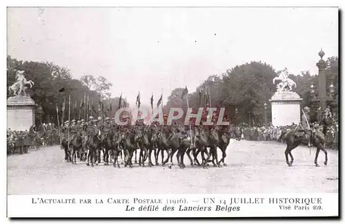 Cartes postales Militaria Paris Le defile de la victoire 14 juillet 1919 Le defile des lanciers belges