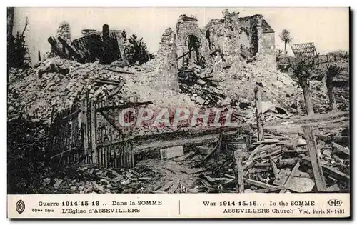 Cartes postales Militaria Dans la Somme L eglise d Assevillers